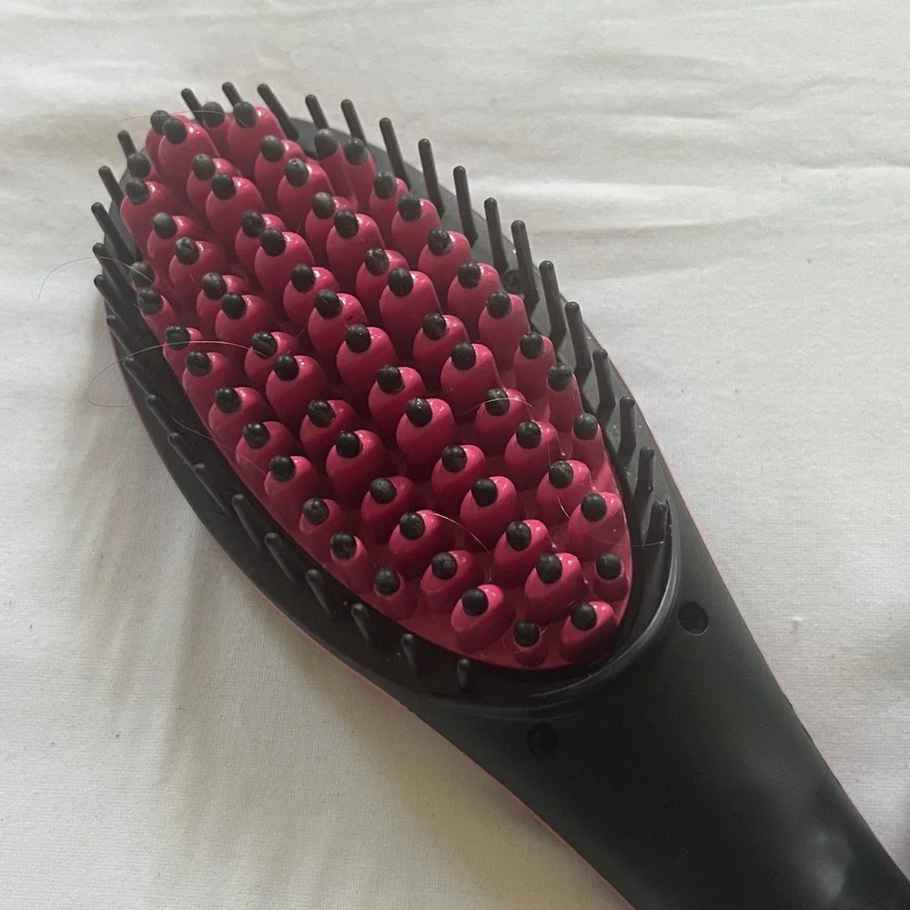Simply Straight Ceramic Hair Straightening Brush Black Pink Digital LCD Display